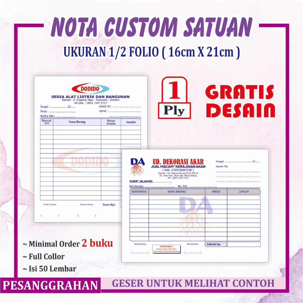 Print Size 1/2 Folio 1ply HVS Contents 50 Sheets Of custom Invoice ...
