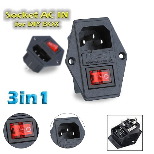 3in1 AC Socket+4-Pin Light Switch+Fuse Holder Power Outlet Socket ...