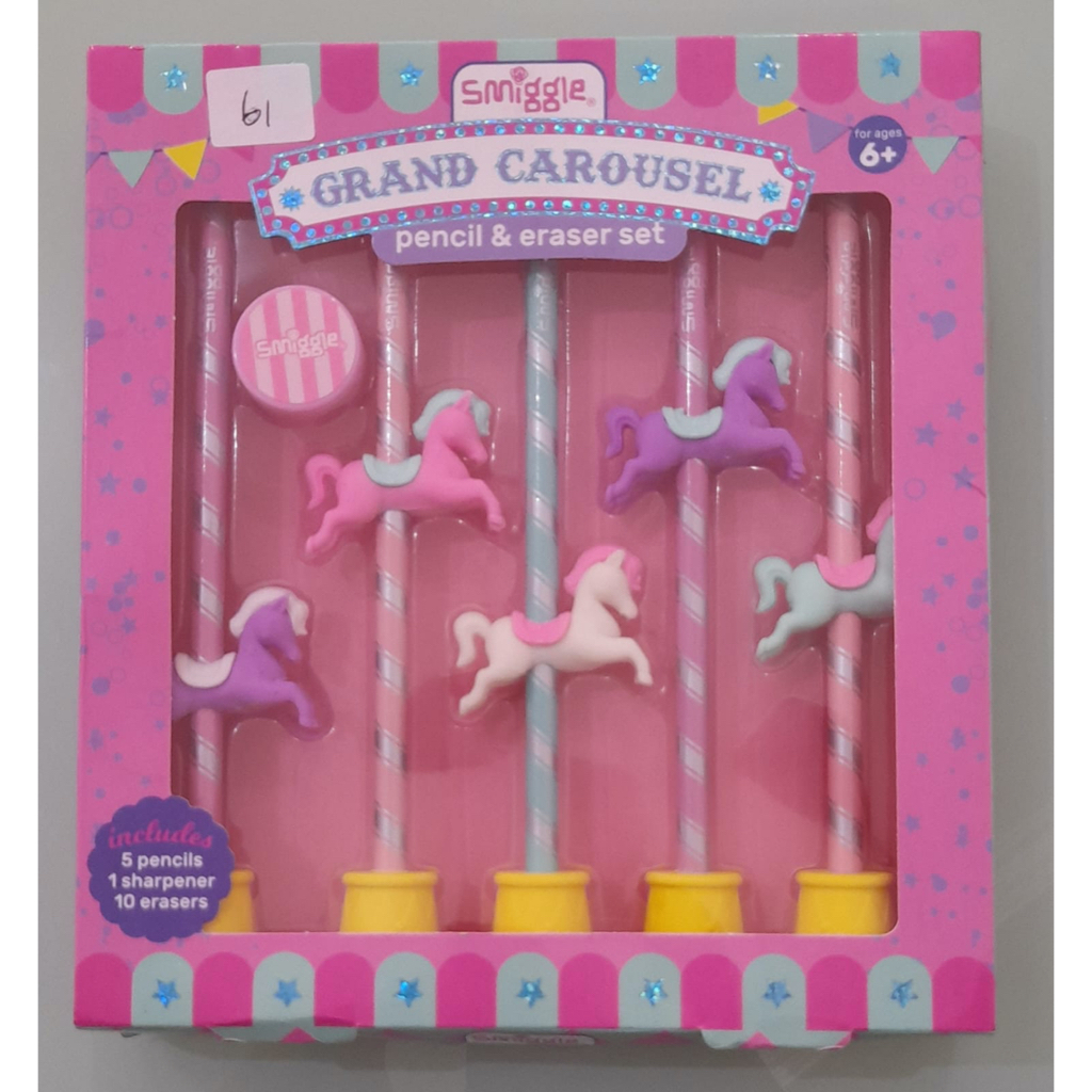 (REJECT) Smiggle GRAND CAROUSEL PENCIL & ERASER SET (Read Description