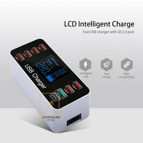 8 Port USB Hub Type C PD Quick Charging Smart Display 40W | Shopee ...