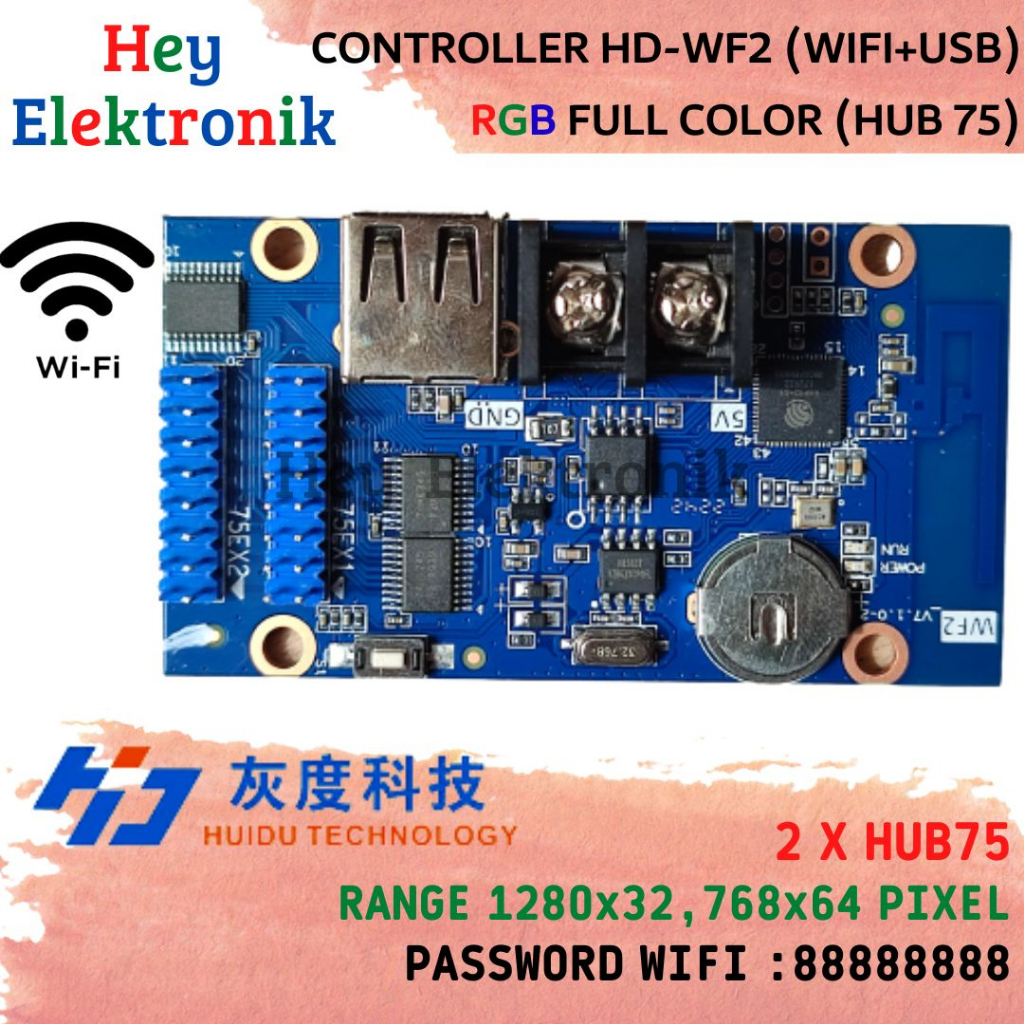 Controller Huidu HD-WF2 Wifi RGB Full Color Running Text Panel P10 ...