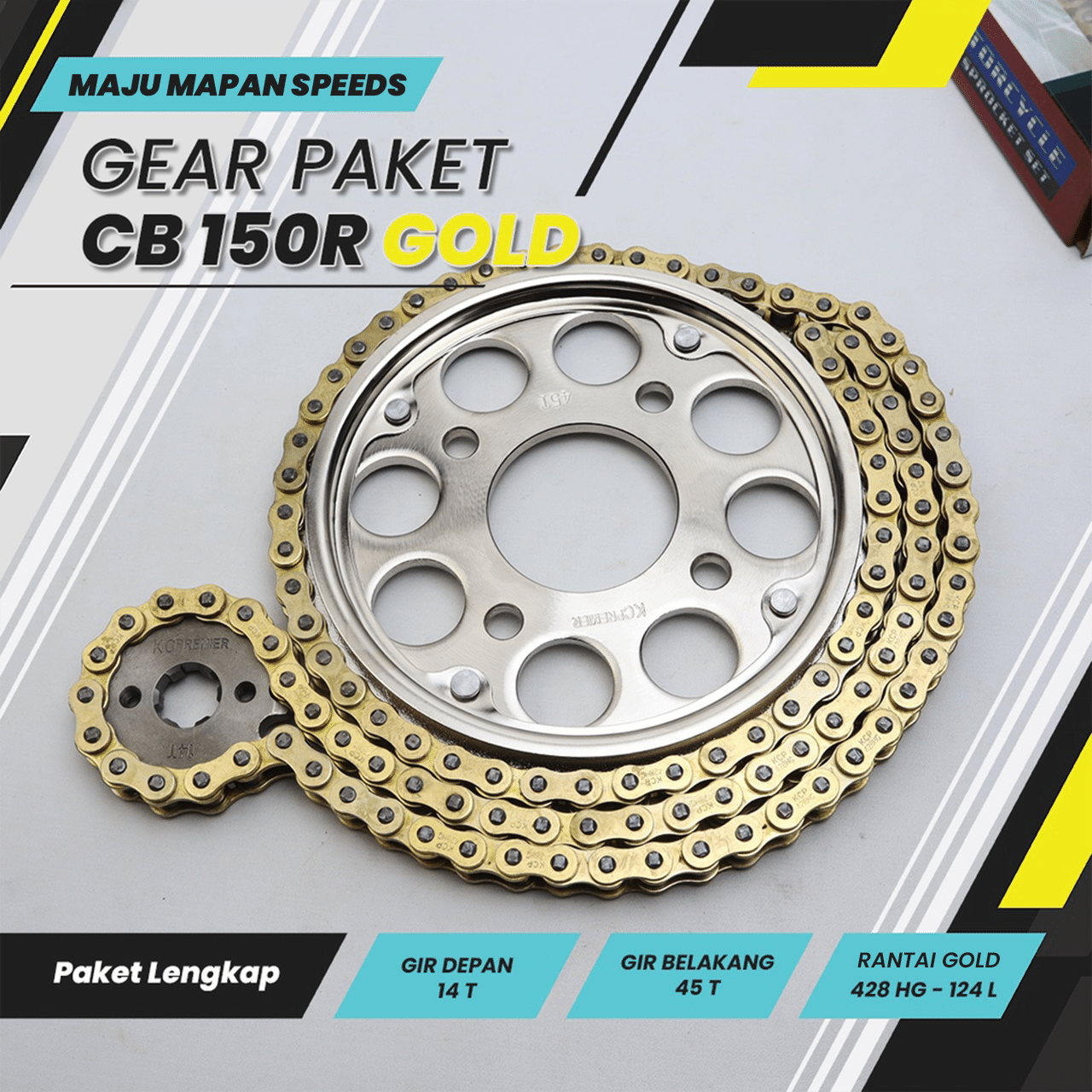 Gear Set cb150r 14T/45T 428HG124L Type SSS Brand KC Premier (Gold