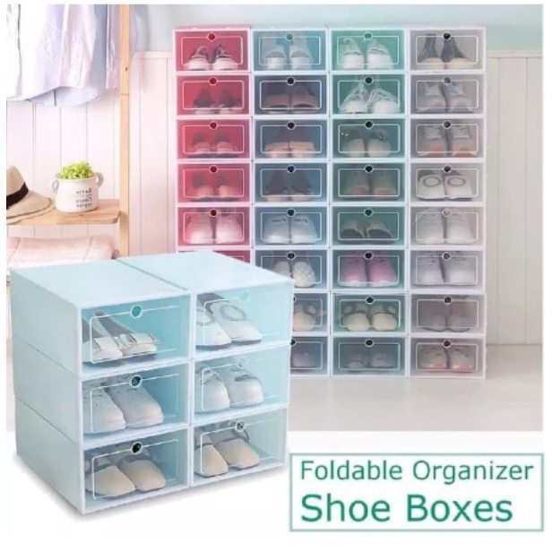 Thick Transparent Folding Shoe Box Shoes Storage Box Organizer Plastic ...