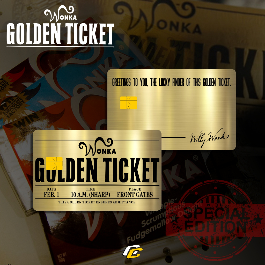 Special GOLD EDITION STICKERS | Willy WONKA GOLDEN TICKET ATM SKIN CARD ...