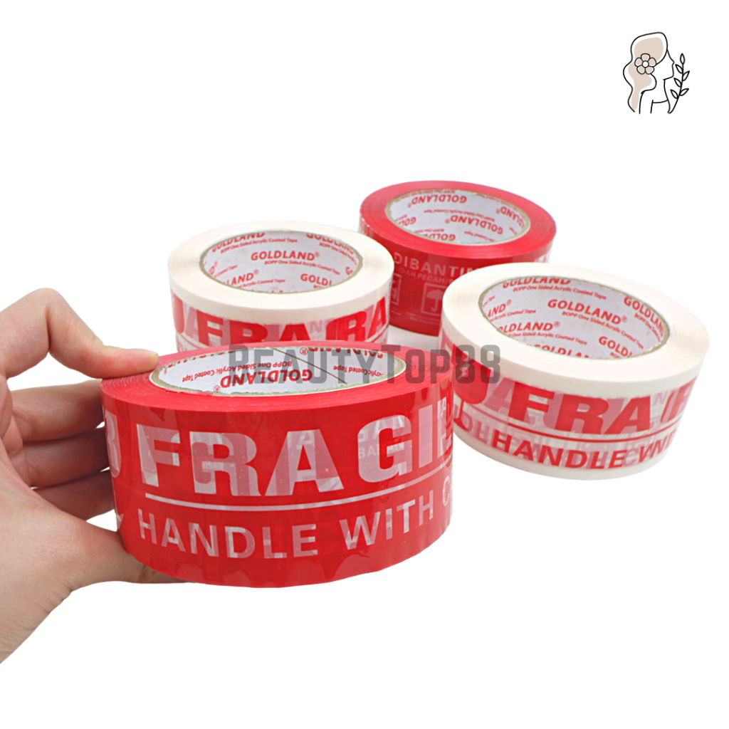 MERAH 2 Inch Red and White Goldland Fragile Duct Tape / Gold Land ...