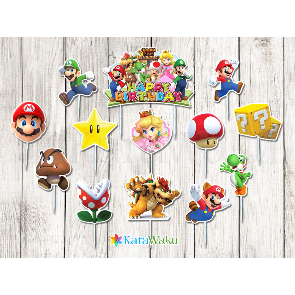 Mario Bross Cake Topper - Cake Decoration - Mario Luigi Peach Bowser ...