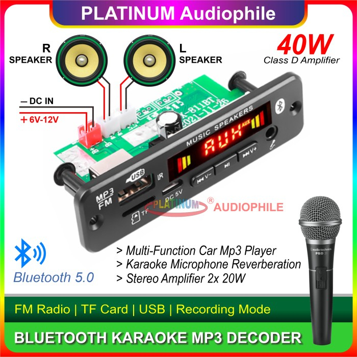 Module MP3 Amplifier Class D 40W Bluetooth Digital Karaoke Microphone