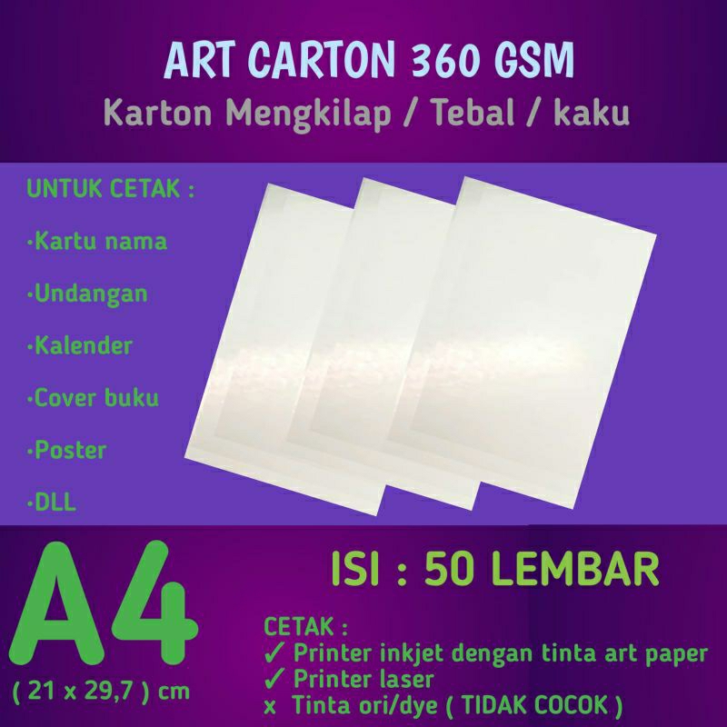 Art Cardboard 360gsm A4 Contents 50 Sheets/Art Carton Paper/Art Paper ...