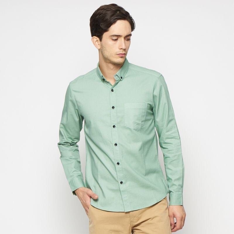 HIJAU KEMEJA Men's Sage Green Shirt Long Sleeve_ Sage Green Slimfit ...