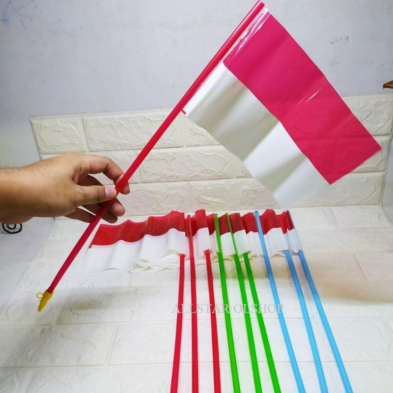 MERAH PUTIH Red And White Plastic Flag With Handle Sticks (1Pack 20pcs ...