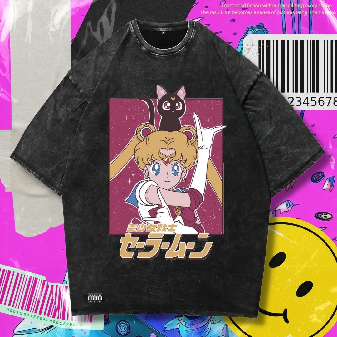 Purple Haze Sailor Moon Oversized T Shirt Stone Wash Oversize T