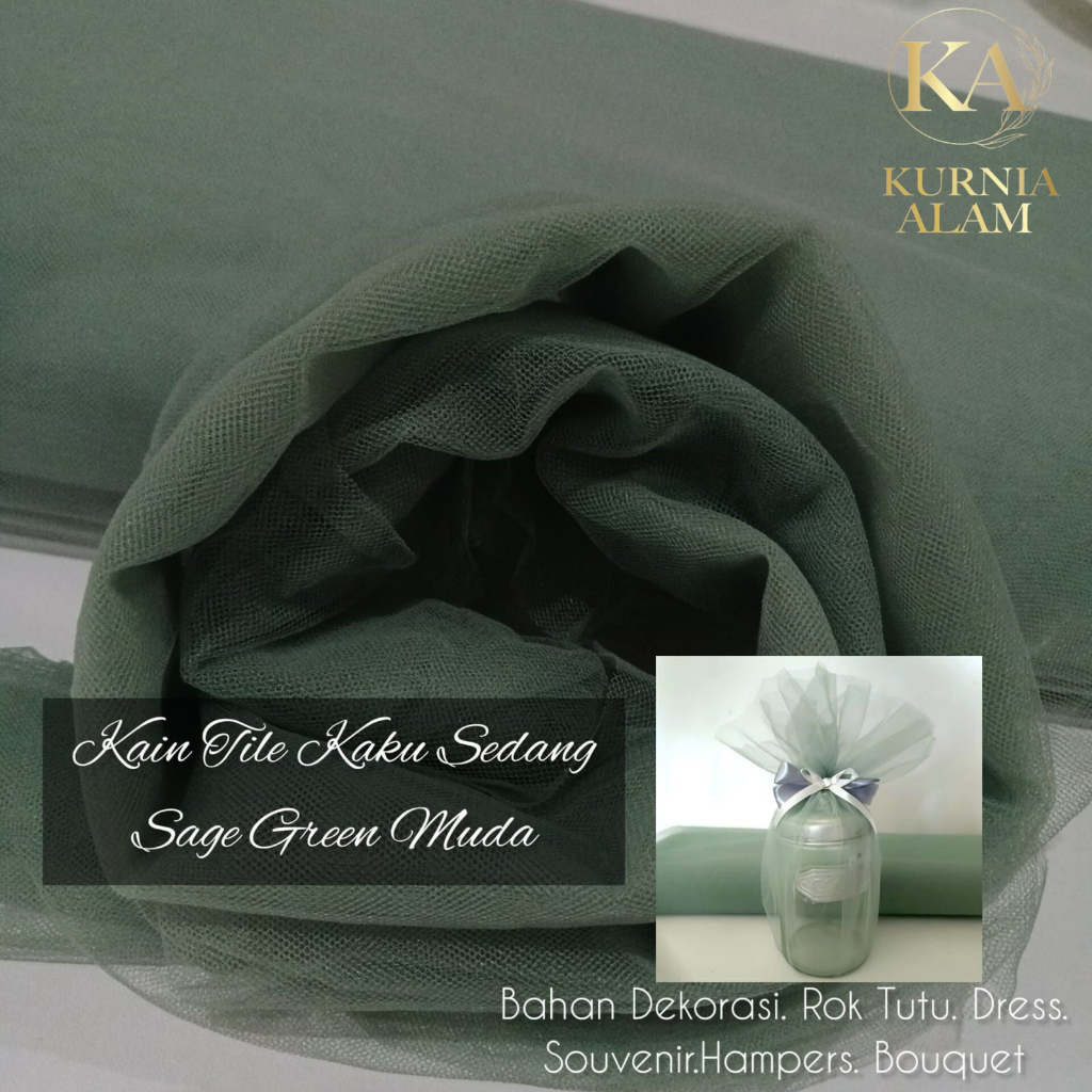 Medium Rigid Tulle Tile Fabric TREND Sage Light Green Decoration