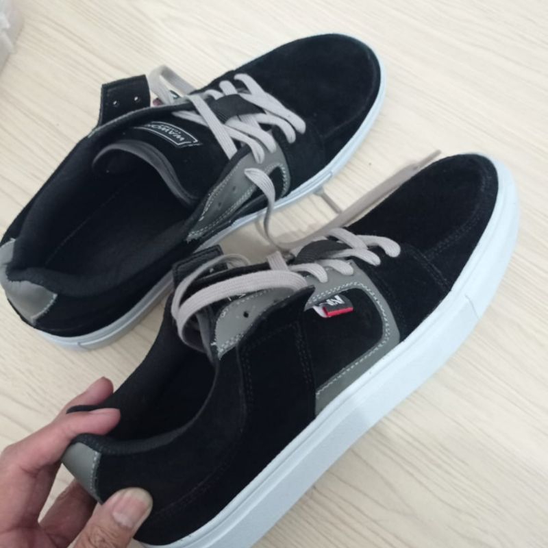 Fat SKATEBOARD SNEAKERS Stepped WAWON LEATHER Shoes BLACK WHITE MIX Gray (SUEDE) Shopee