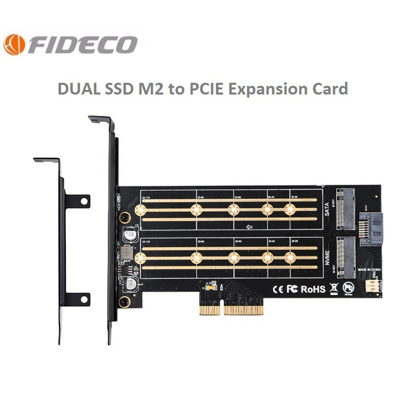Ssd M2 NVME SATA to Dual PCIE FIDECO Adapter Expansion Card PCIE x4 x8 ...