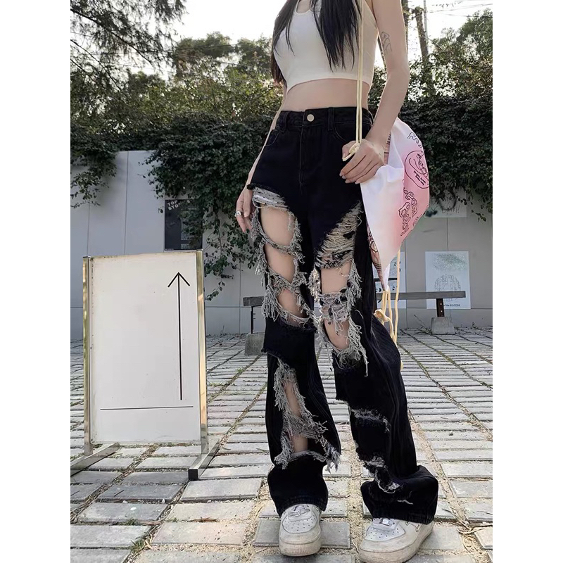 RIPPED JEANS PANTS Women's HIGHWAIST DENIM RIPPED PANTS MX662 | Shopee ...