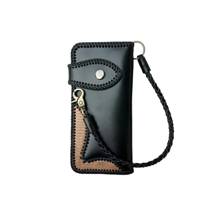 Men's Long Leather Wallet/Bikers Wallet/Handmade Woven Rope Long Wallet ...