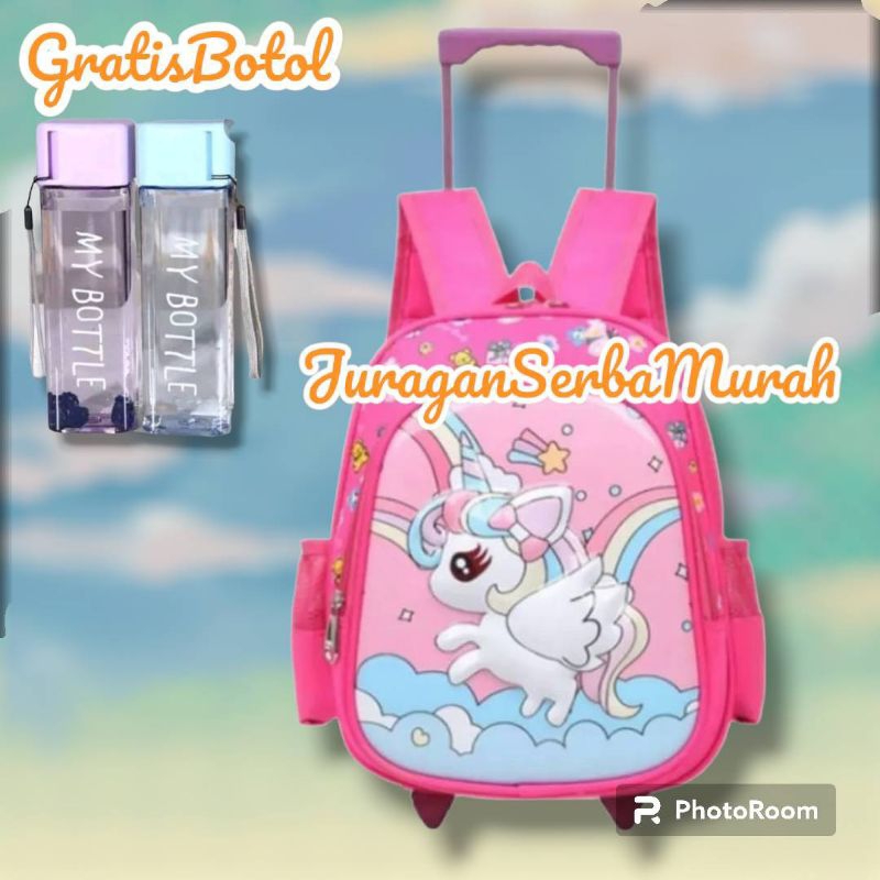 Trolley Bag Elementary School Push Bag For Kindergarten Preschool Girls Free Bottle Shopee