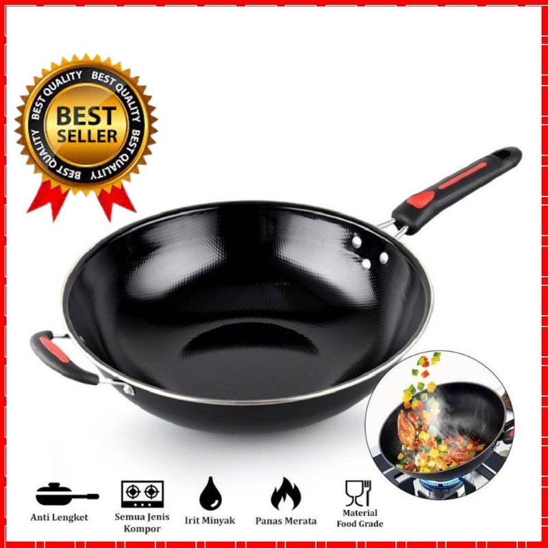 MERAH HITAM Indoline - BLACK ENAMEL WOKEN LONG HANDLE RED LIST - 32 ...