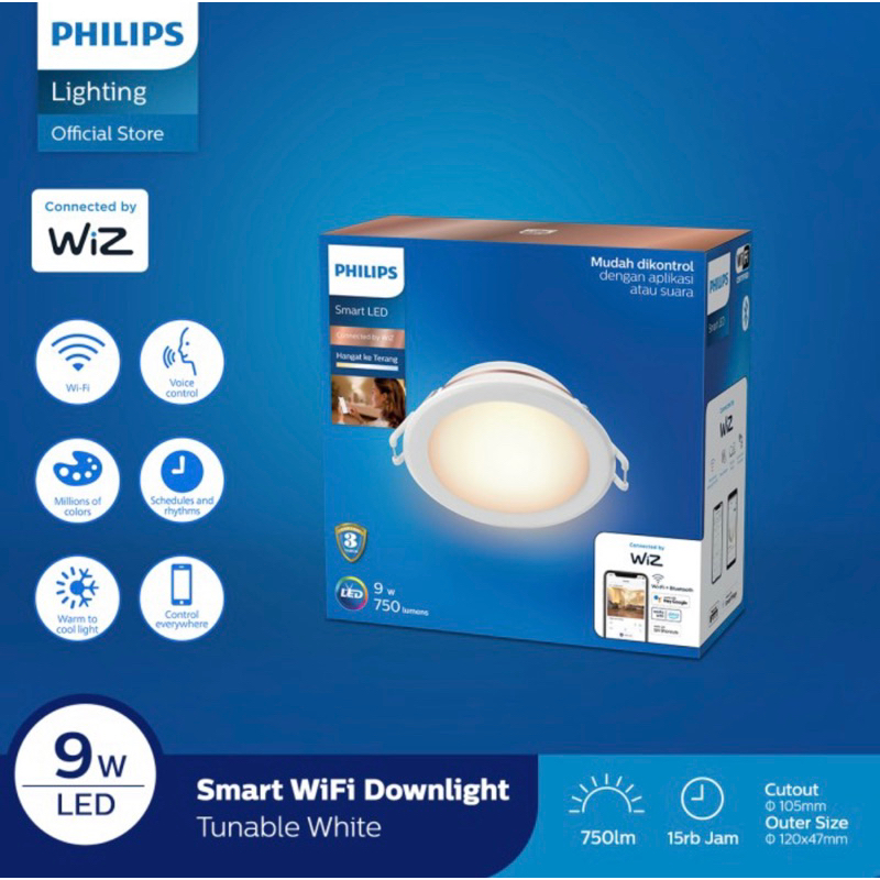 PUTIH Philips Smart Wifi LED Downlight 9W Tunable White White 9watt ...