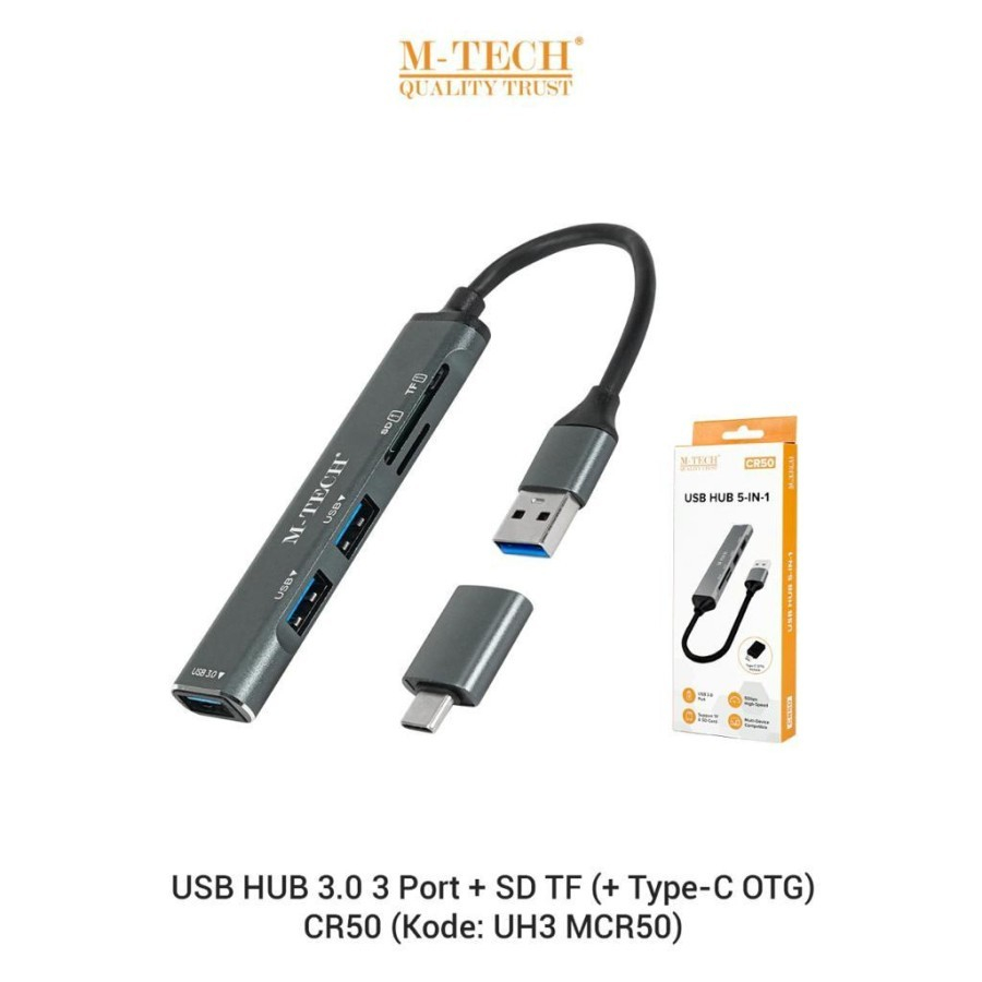 CR50 M-Tech USB Hub 5 in 1 (+ type-C OTG) 3 USB ports + SD TF Card ...