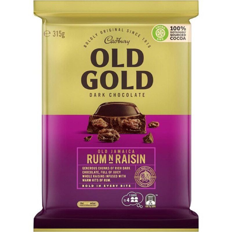 Cadbury Old Gold Dark Chocolate Old Jamaica Rum & Raisin 315g ...