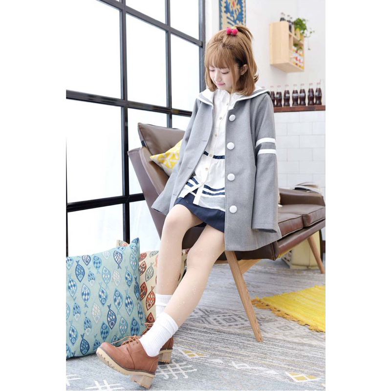 Harajuku Sailor Collar Bow Cartoon Sweatshirt
