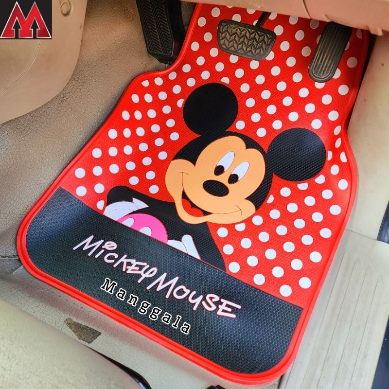MERAH Mickey Polka Dot Red Black Car Mat | Shopee Philippines
