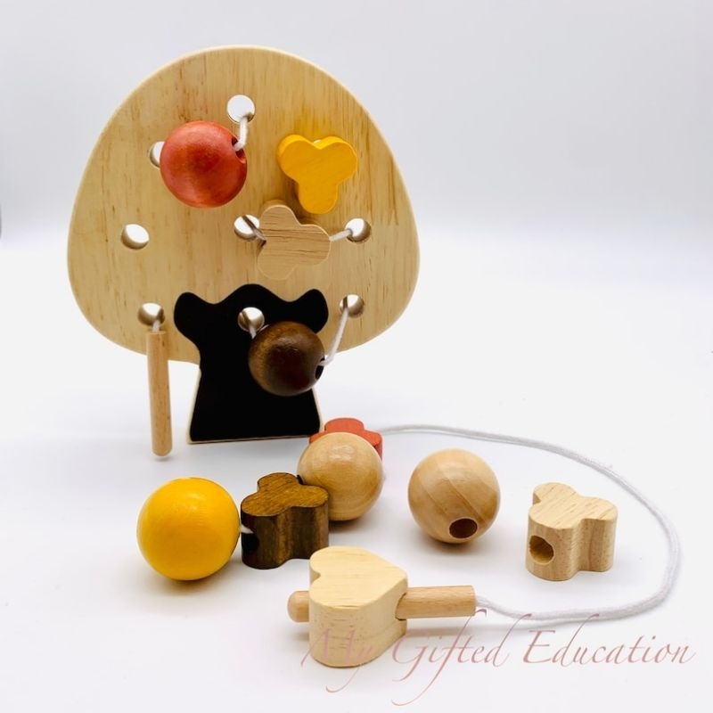 Wooden Toy Lacing Beading Threading Tree - Montessori Waldorf Sewing ...