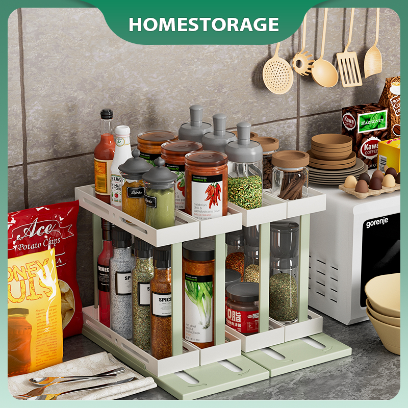 Homestorage Kitchen Spice Rack 90 Degree Rotating Plastic Storage Rack