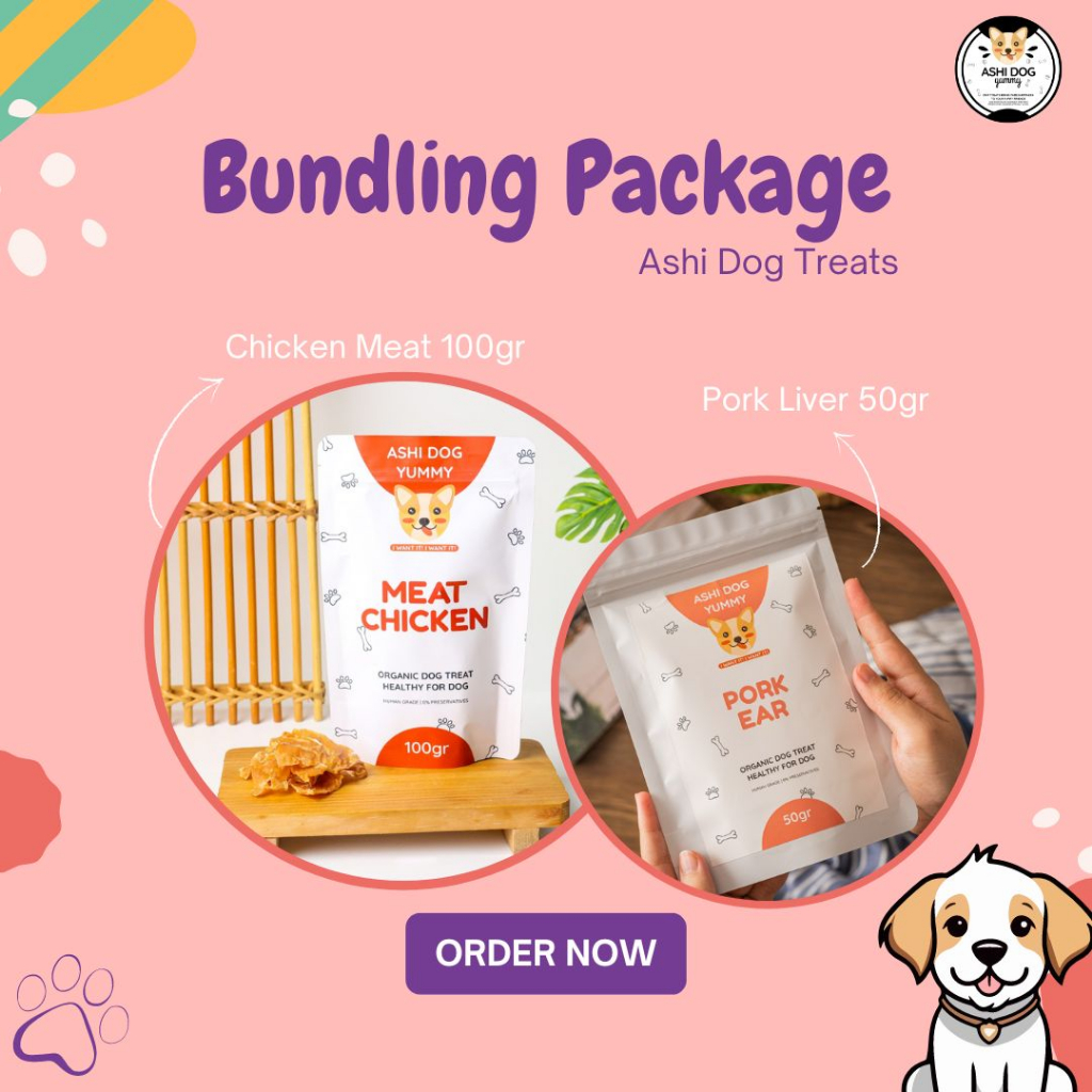 Bundling Package ASHI Dog Jerky Chicken Meat 100g+Pork Liver 50g