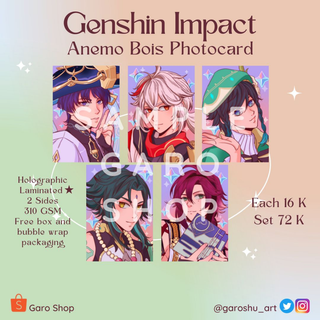 Genshin Impact Xiao Venti Heizou Kazuha Wanderer Holo Photocard