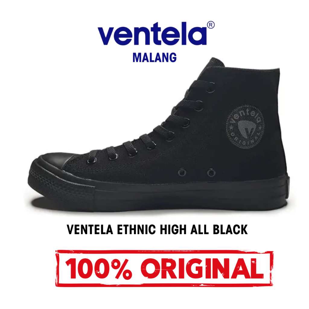 HITAM Vantel Ethnic High All black Original 100 School Shoes Full