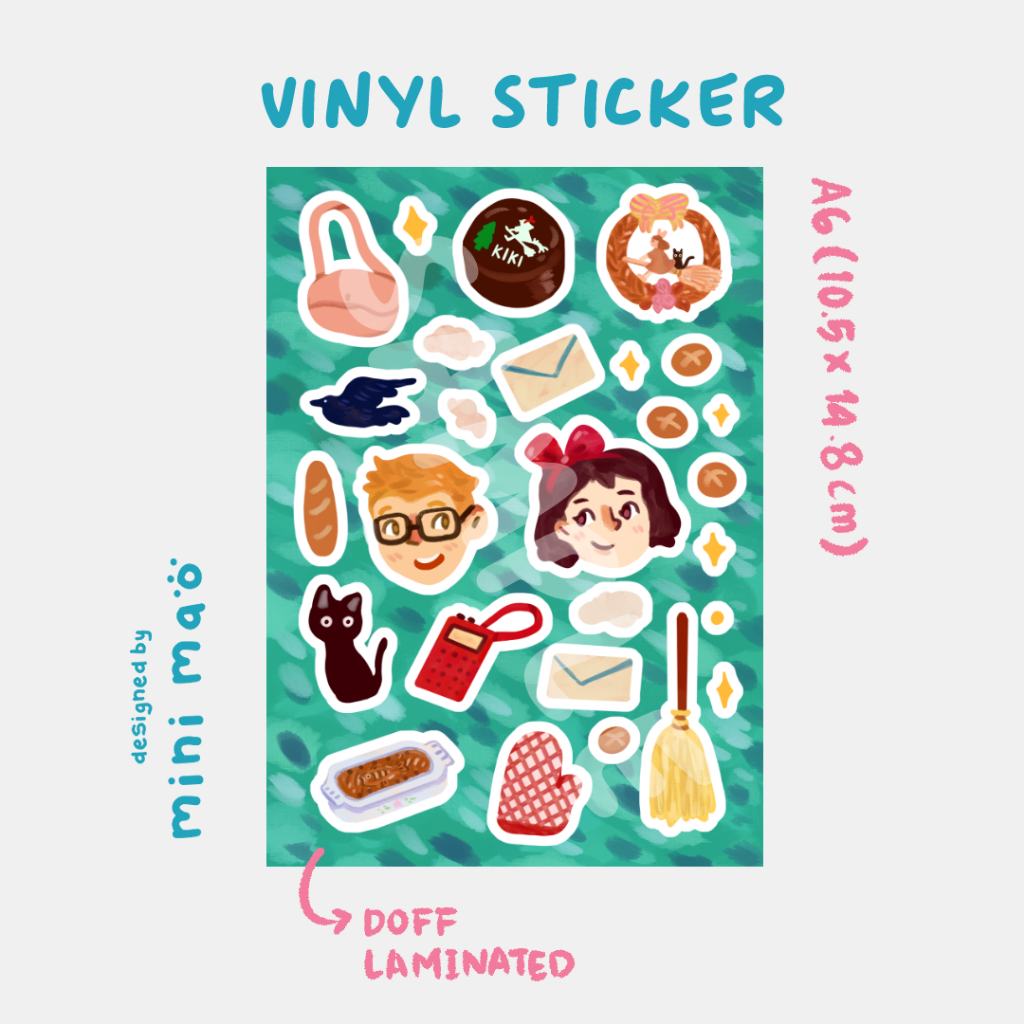 Cute Ghibli Vinyl Sticker Sheet A6/ Totoro, Ponyo, Kiki's Delivery