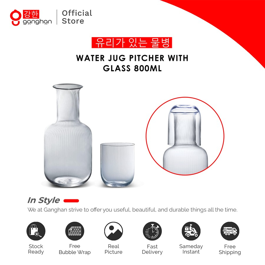 Ganghan Glass Caraf 800ml Glass Lid | Bedside Water Carafe with Glass ...