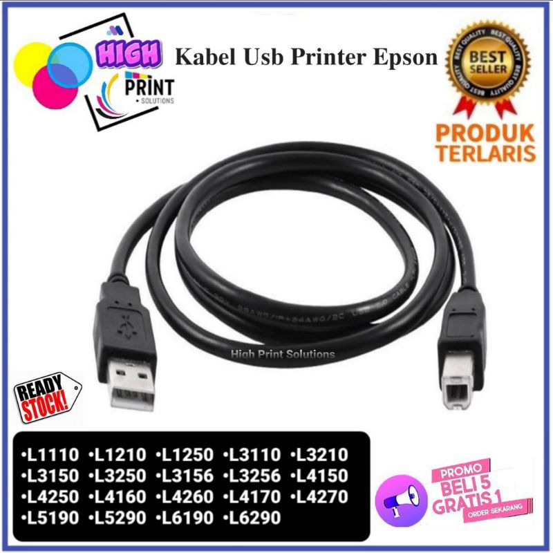 Epson Printer Usb Cable L1110 L1210 L3110 L3210 L3150 L3250 L4150 L4250 L4160 L4260 L5190 L5290