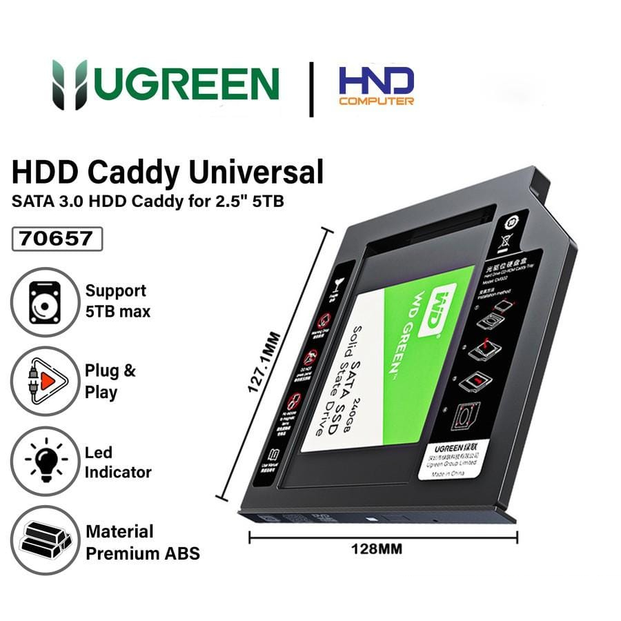 Ugreen Sata HDD Caddy 9.5mm Universal 2.5 inch SSD Case Drive - 70657 ...