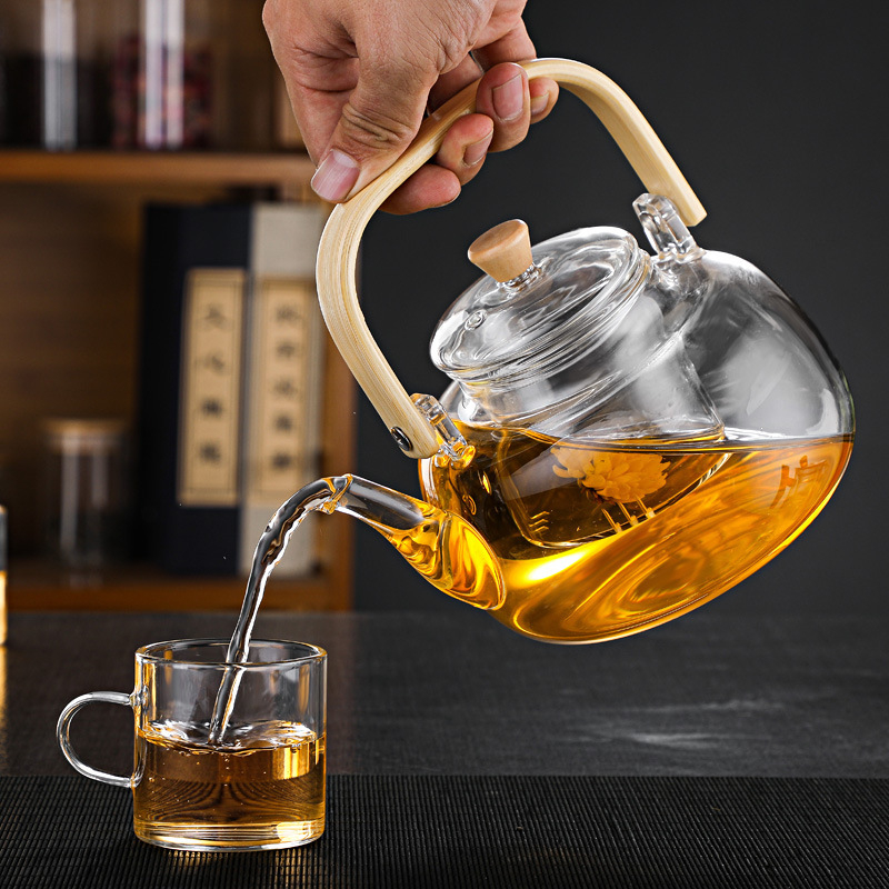 KAYU Aesthetic Pitcher Teapot with Wooden Handle for Cooking Tea Water ...