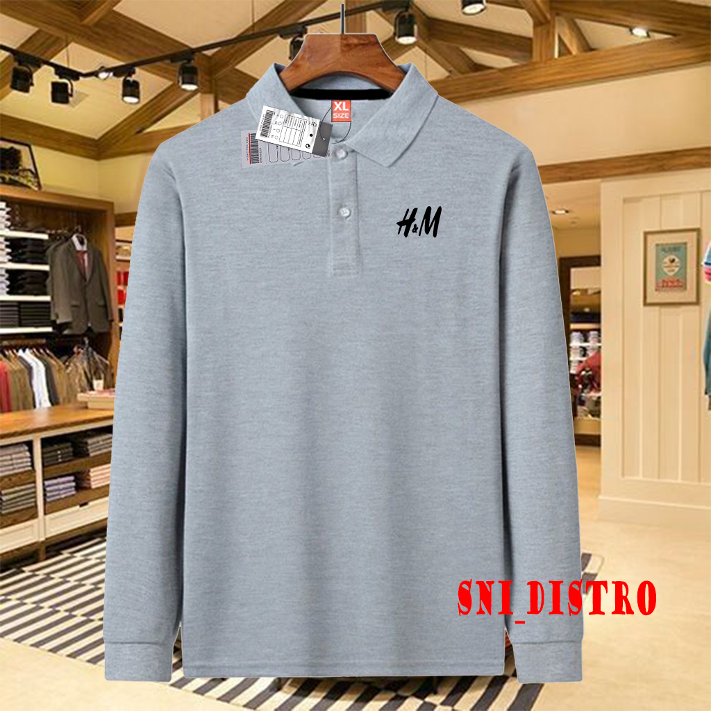 HITAM Men's & Women's Long Sleeve Collar Polo Shirts H&M Black/Premium ...