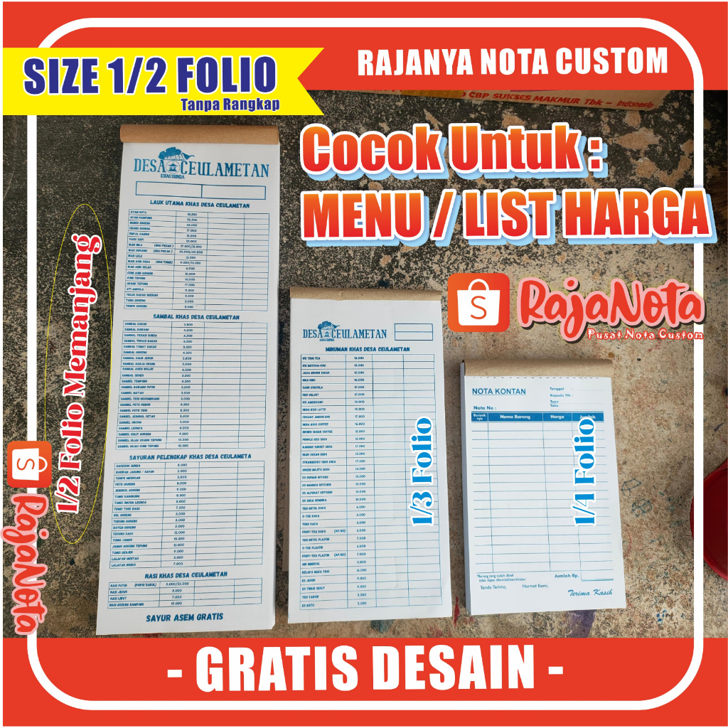 KING NOTE MENU 1/2 Folio Long Custom Design 1 Double price list ...
