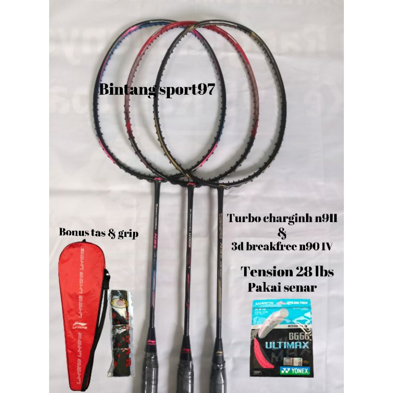 Badminton lining turbocharging n9II & 3D breakfree n90iv. Racket