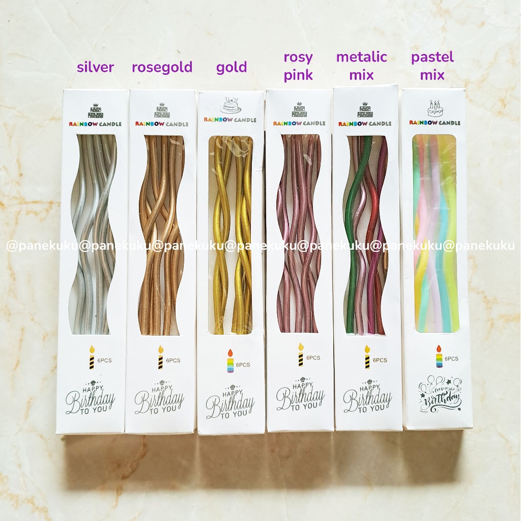 LILIN 6pcs LONG spiral candles metallic gold color | Birthday thread ...