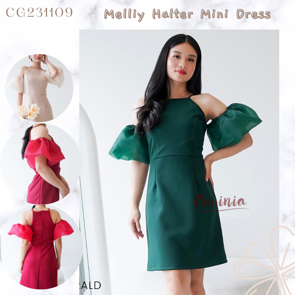 Melliy Halter Mini Dress Scuba Organza Emmeli Puff CG231109 Shopee Philippines