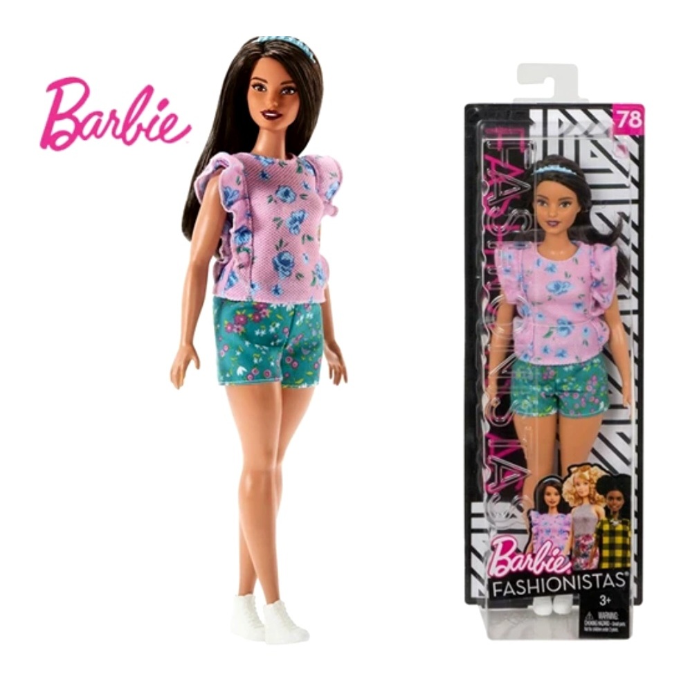 Mattel Barbie Fashionistas FBR37 Floral Frills Curvy Doll 78 Pink Top ...