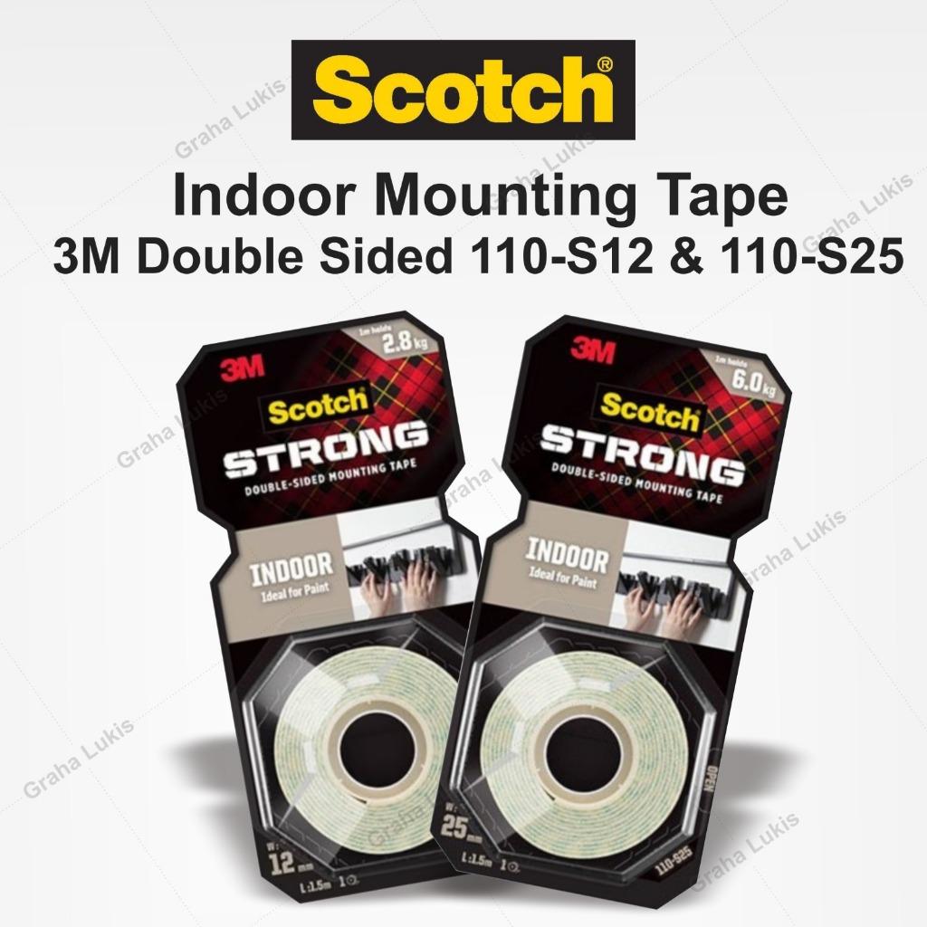 3m SCOTCH STRONG 110-S12 & 110-S25 Double Sided Adhesive Indoor ...