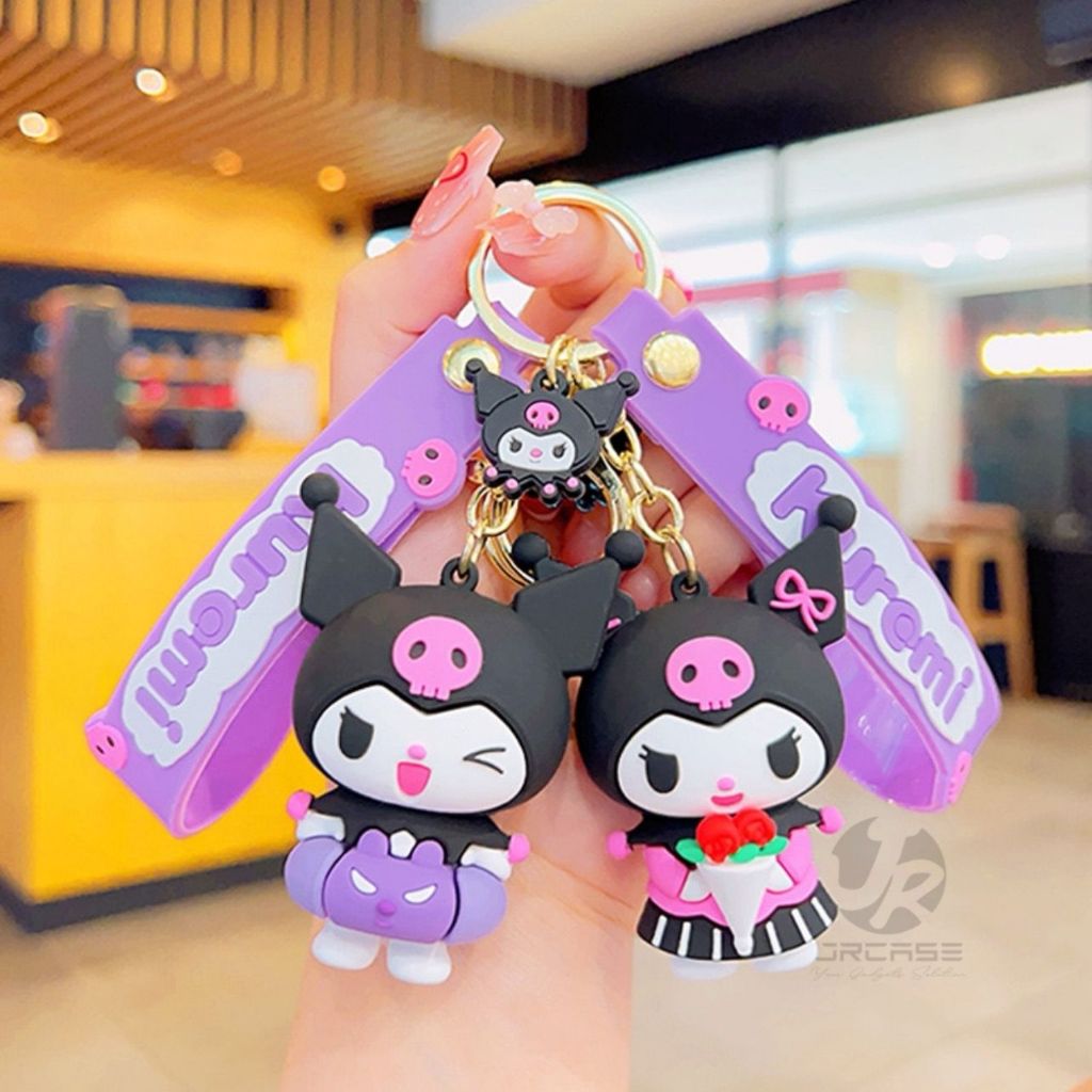 GANTUNGAN Kuromi 3D Cute Keychain+TKuromi Strap & Kuromi Mini Head ...