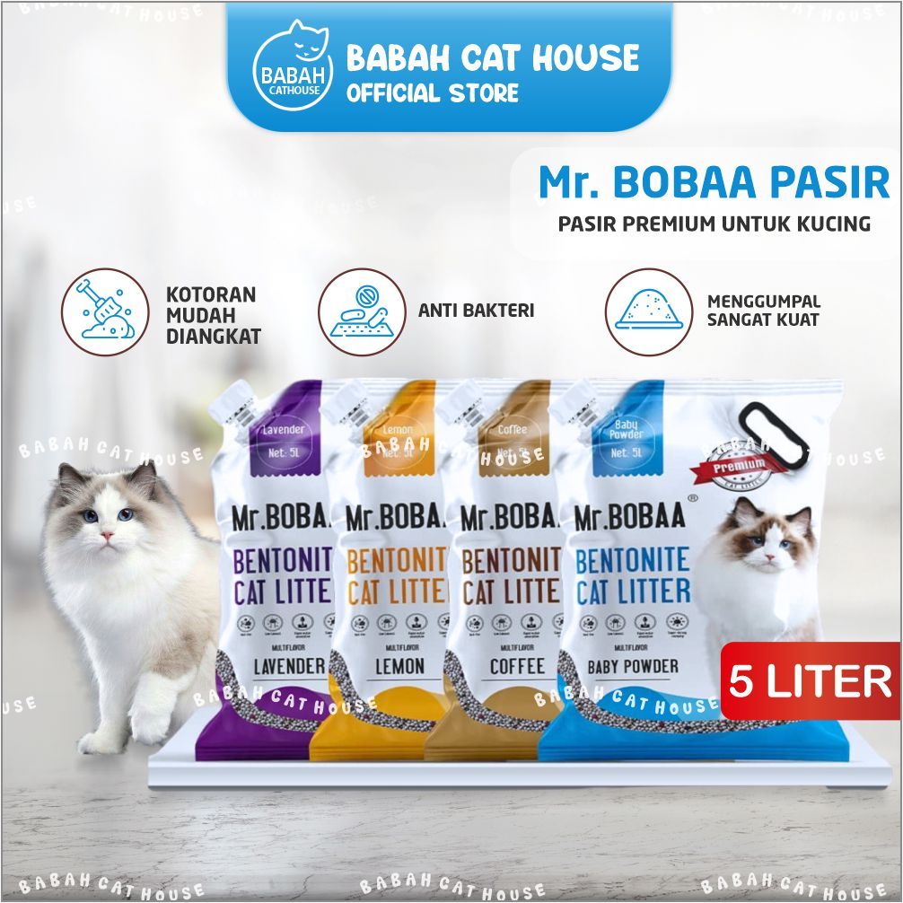 5L Mr Bobaa Cat Litter Lump Fragrant Bentonite Cat Litter Cub n KiT Top  Strong Fragrance Lavender Lemon Coffee Coffee Baby Powder Import Markotop  Vet