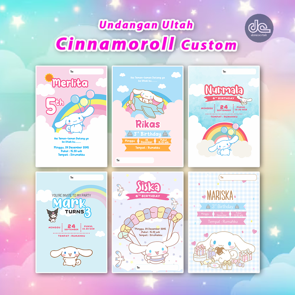 Cinnamoroll Theme Custom Children's Birthday Invitation | Shopee ...