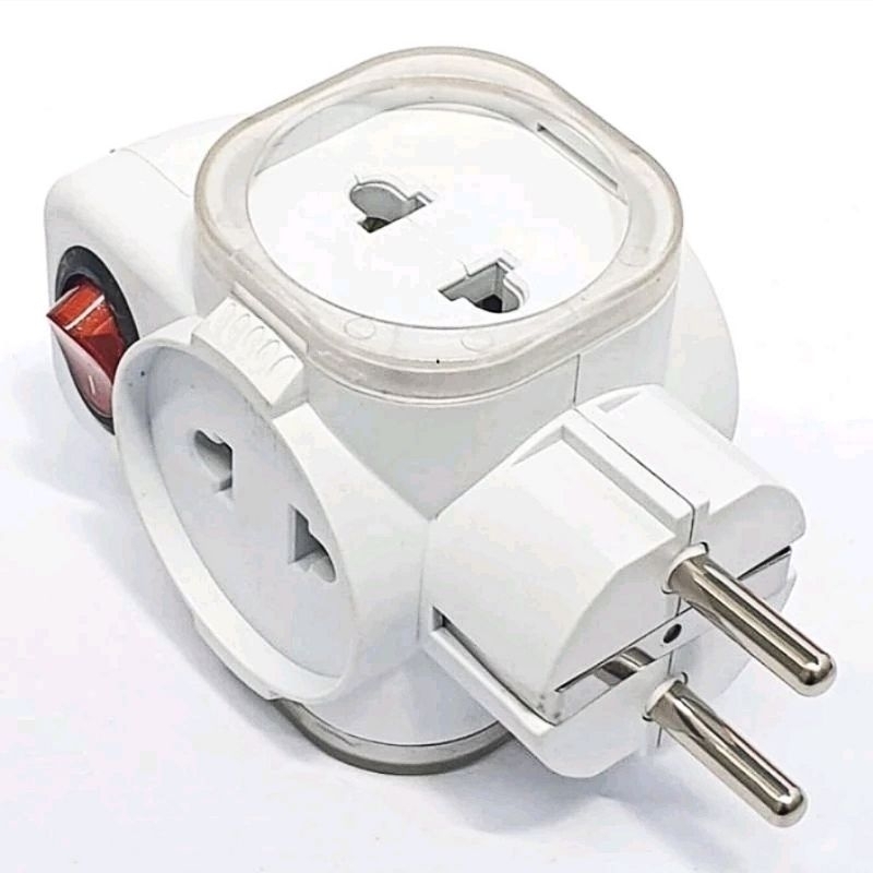 PUTIH Flat T Plug ON OFF Switch 4 Hole Prong Socket Electrical Plug T ...