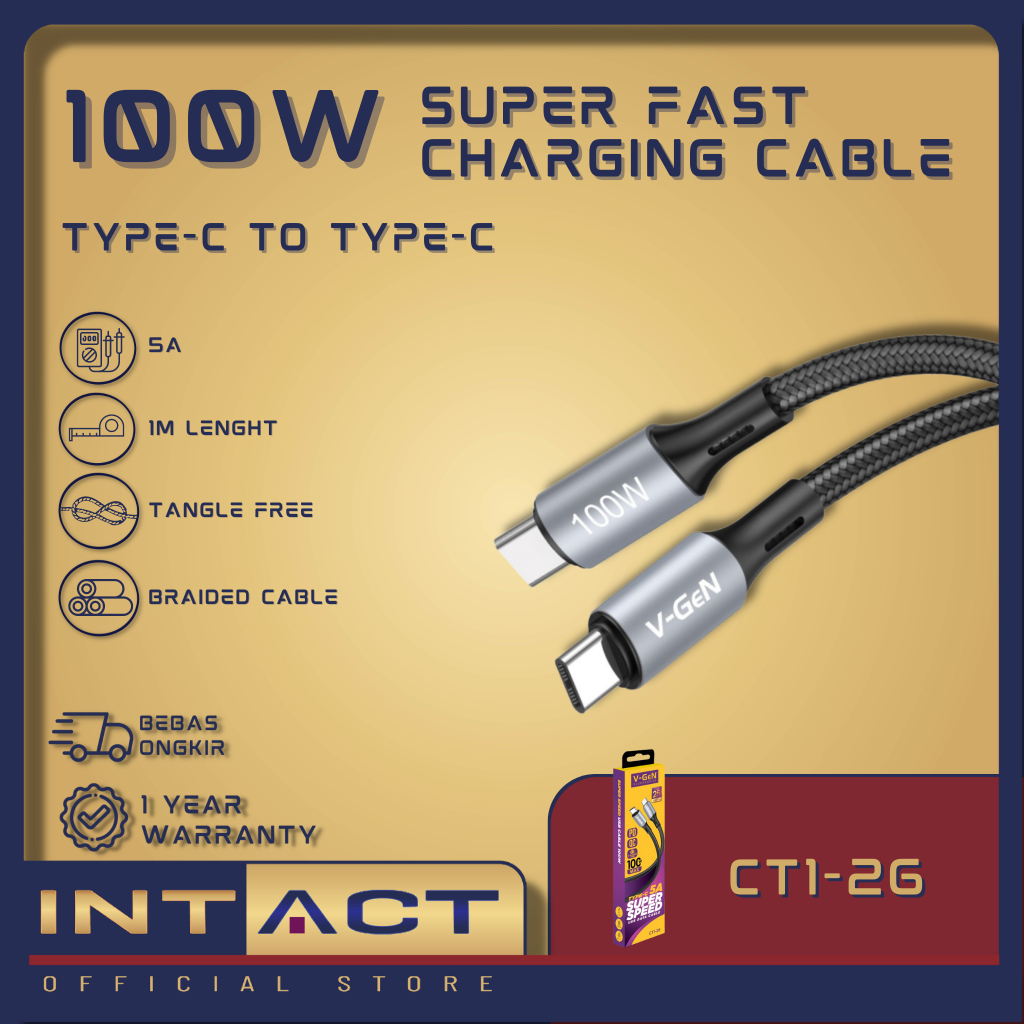 V-gen USB Data Cable CT1-26 Super Fast Charging 100W 5A QC PD Type C to ...