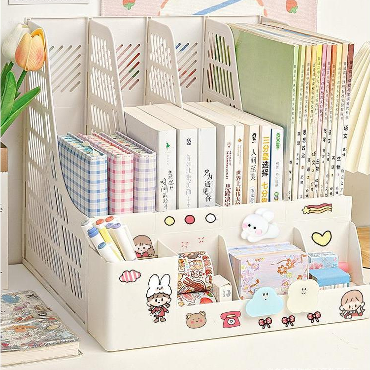 Ins Minimalist Study Desk Stationary Kit Bookshelf Storage Rack desktop ...